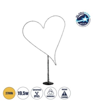 GLOBOSTAR® XMAS-HEART Χριστουγεννιάτικο Διακοσμητικό Φωτιστικό LED 19,5W 780lm 360° AC 220-240V Αδιάβροχο IP65 Θερμό Λευκό 2700K  - Μαύρο & Διάφανο - M100 x Π25 x Υ157cm - 2 Χρόνια Εγγύηση